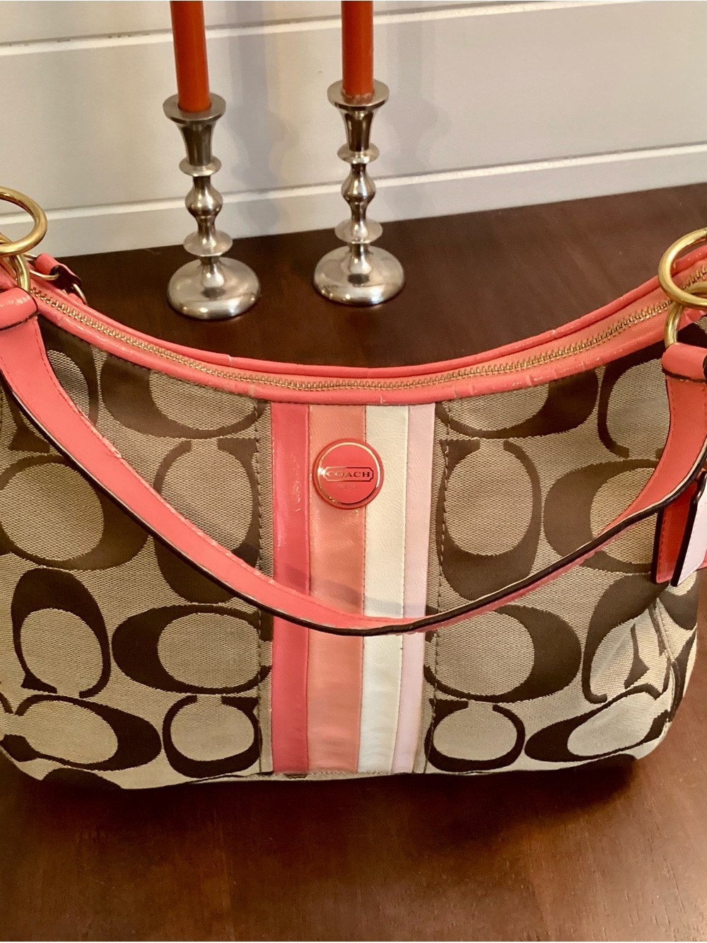 COACH Shoulder Bag Pink Signature
Heritage Strip Purse Camel B1320-F21923